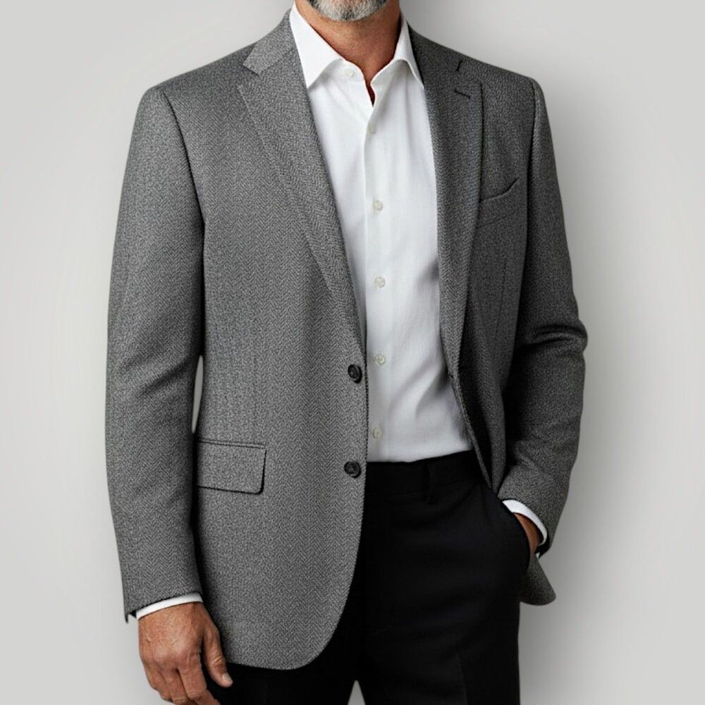 CHAPS Men’s 42R Gray Herringbone Wool Blazer Sport Coat 2-Button Casual Jacket